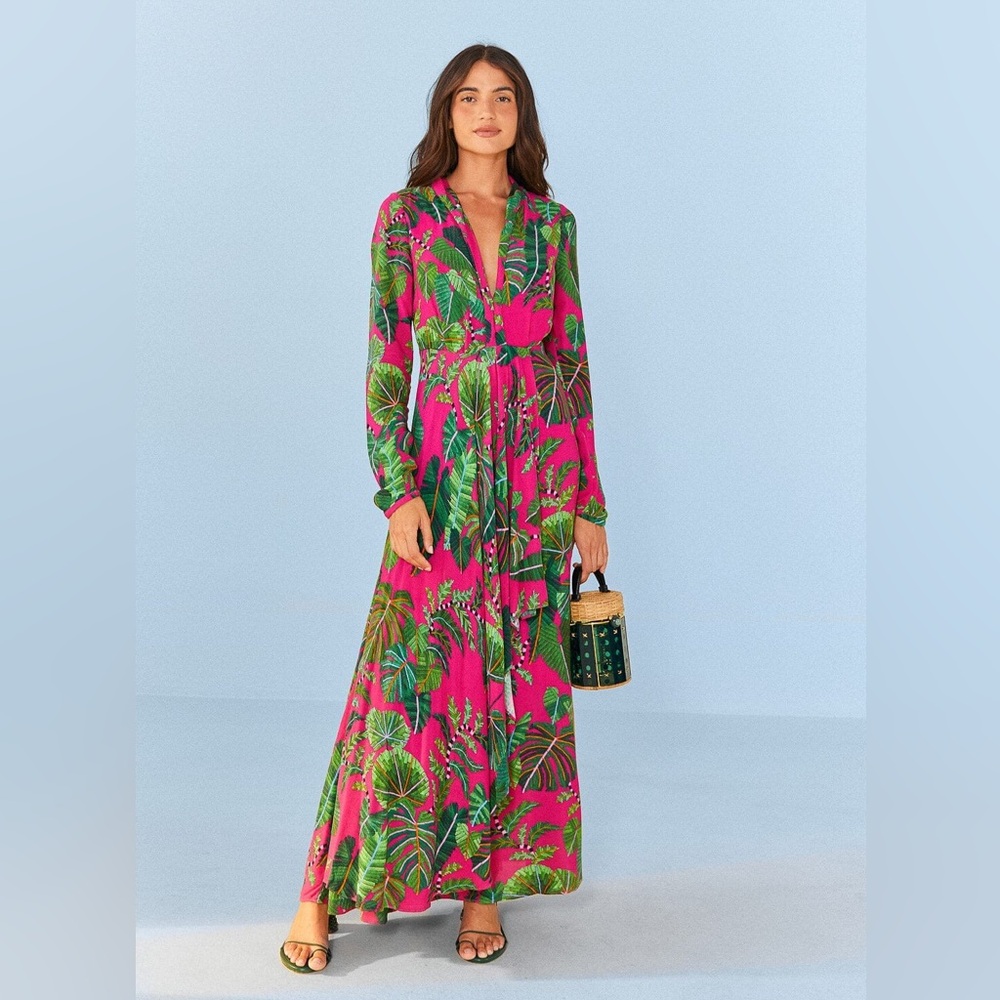 Farm Rio: Pink Leaves Maxi Dress